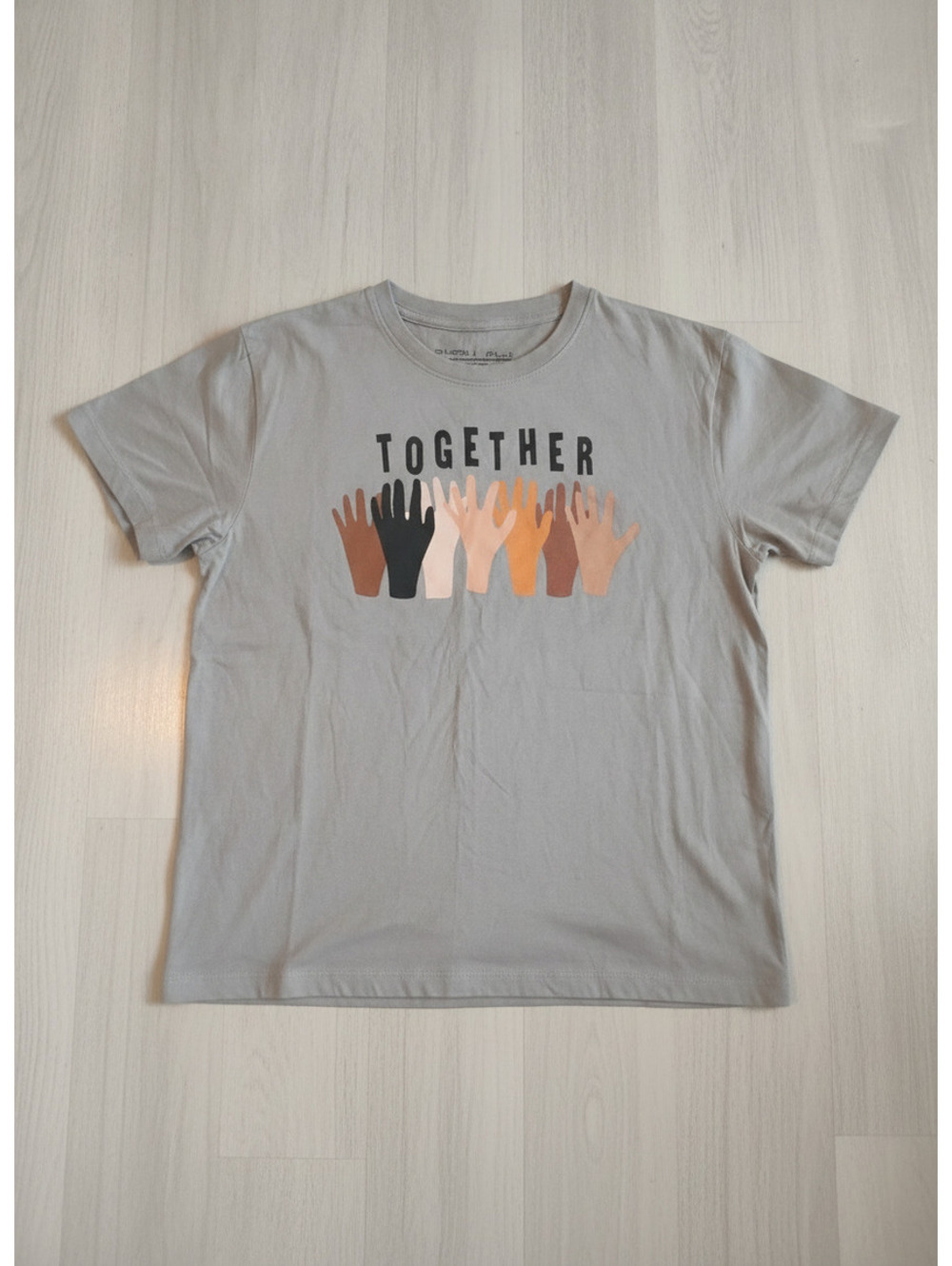 Fifth Sun Medium Gray T-Shirt with 'Together' and Multicolor Hands Graphic